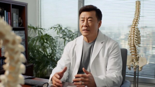 Doctor's Diagnostic Deliberation: A seasoned physician, embodying knowledge and expertise, thoughtfully discusses treatment options in a modern clinic. Focusing on health.
