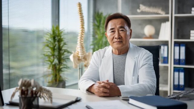 Dedicated Healthcare Professional: A skilled healthcare expert, sits confidently at his desk in a modern and professional clinic setting. His poised demeanor radiates experience and trust.