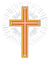Fototapeta premium Stylized Golden Cross Symbol Radiating Light Christian Faith Concept