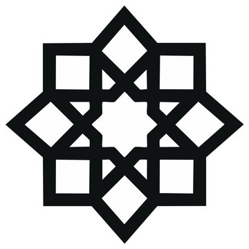 Geometric arabesque style vector design featuring an Islamic star in black lines on white, suitable for decorative borders and backgrounds