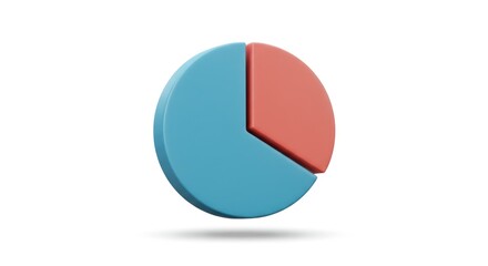 3D Pie Chart with Two Segments on White Background.