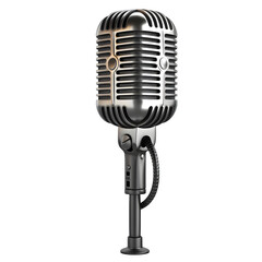 Fototapeta premium Classic microphone ready for a vintage performance, evokes nostalgia and retro vibes, perfect for music, podcasting, or voiceover projects with timeless appeal