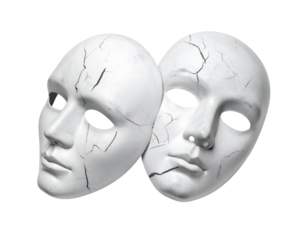  Distressed Horror Mask Trio Set for Dark Themes, isolated on transparent background
