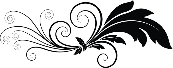 Elegant black flourish swirls and leaves decorative element