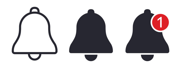 bell, notification, alert, icon, set, outline, solid, badge, number, one, red, circle, symbol, graphic, design, interface, ui, ux, message, reminder, communication, information, new, update, sound, si