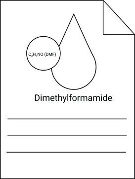 Drawing of Dimethylformamide on paper with chemical formula