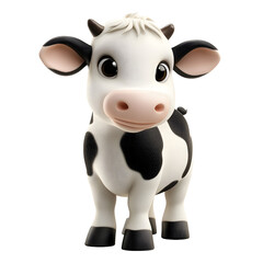 Fototapeta premium Cute cartoon baby cow with black and white spots isolated on transparent background
