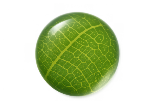 Green leaf texture sphere concept representing nature, ecology, and environmental growth on transparent background