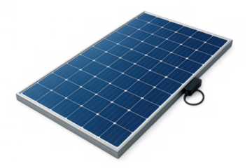 Solar panel generating clean electricity from sunlight, representing renewable energy and sustainable power source on transparent background