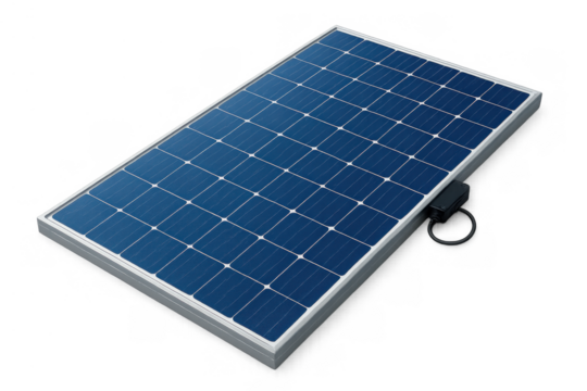Solar panel generating clean electricity from sunlight, representing renewable energy and sustainable power source on transparent background