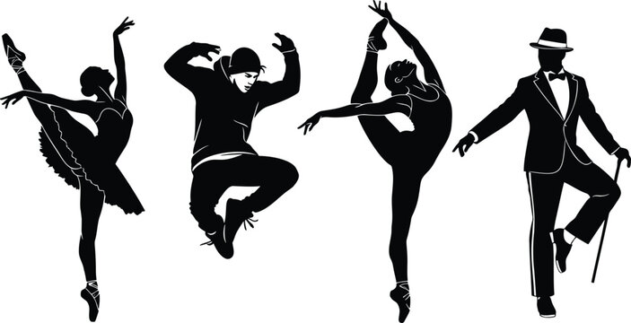 Ballet Hip Hop and Tap Dancers Silhouette Vector Set