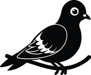 Obraz premium cute baby pigeon sitting on branch on white backg.eps