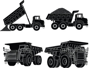 Heavy Dump Trucks and Mining Haul Trucks Silhouette Vector Set