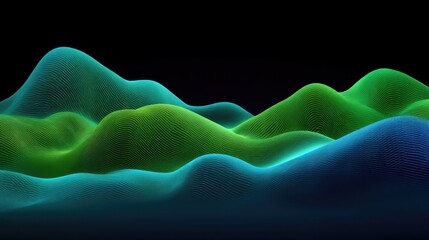 Abstract Digital Landscape with Flowing Waves in Blue and Green Hues, Representing Connectivity, Technology, and Artistic Expression in Modern Design