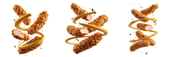 A Set For Chicken strips with honey mustard sauce isolated on transparent background