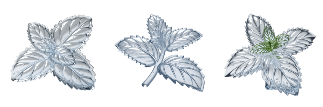 A Set For Mint leaves on ice isolated on transparent background - Powered by Adobe