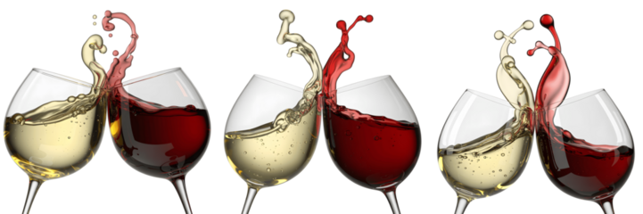 A Set For Wine splash from red and white wine glasses isolated on transparent background