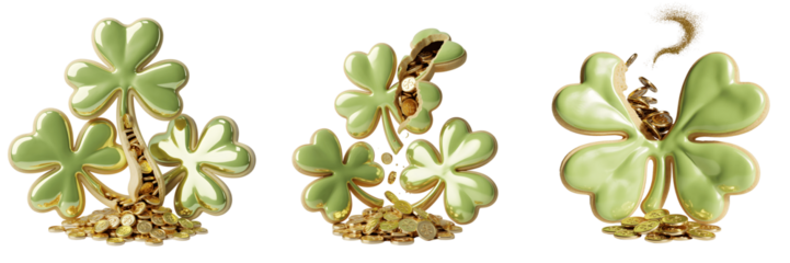 A Set For Shamrock and gold coins isolated on transparent background