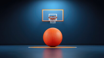 Vibrant Orange Basketball with Hoop in Modern Indoor Court Setting, Perfect for Sports Illustrations, Marketing Materials, or Motivational Themes Related to Basketball and Team Spirit