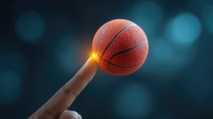 A Close-Up View of a Hand Balancing a Basketball on a Finger Against a Softly Focused Background Creating a Dynamic and Engaging Sports Image