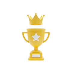 Golden trophy with crown isolated on transparent background