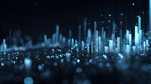 Abstract blue cityscape with glowing lights and data streams - Powered by Adobe