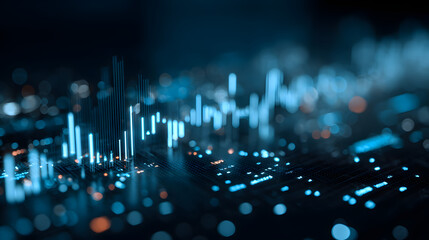Abstract blue digital data visualization with bokeh lights