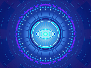 Luxury Vector Illustration Abstract eyeball robot technology computer communication. Artificial intelligence forecast the future concept. Camera scan digital innovation background graphic vector.