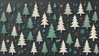 Stylized Minimalist Teal and White Winter Trees