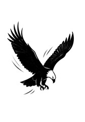 Powerful Bald Eagle Diving Illustration. Black and White Flying Raptor Mascot Design with Hand-Drawn Texture.