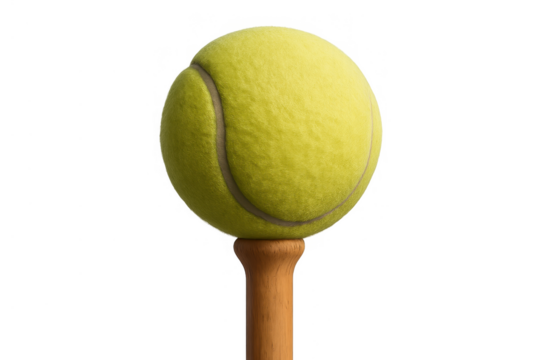 Tennis ball sitting on a golf tee showing wrong combination, mismatch concept, and hybrid sports innovation