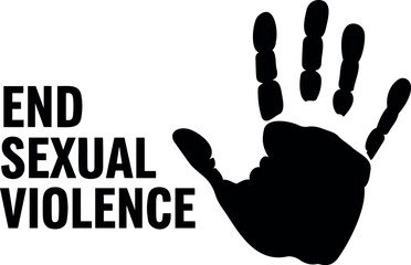 Vector end sexual violence text with a black handprint silhouette against a transparent background illustration