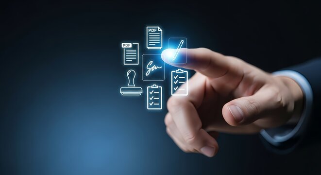 Modern digital signature concept, streamline your documents with a simple tap now - Powered by Adobe