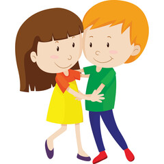 Joyful Young Boy And Girl Dancing Together With Arms Wrapped Around Each Other On A White Background