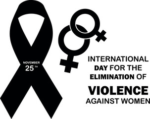 Vector international day for the elimination of violence against women with black ribbon and female symbols