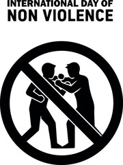 Vector international day of non violence with two figures boxing inside a crossed out circle symbol sign