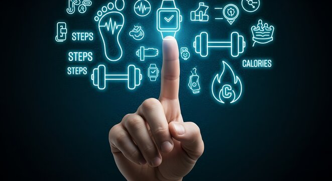 Track fitness goals with a simple tap showing steps, calories and workouts progress