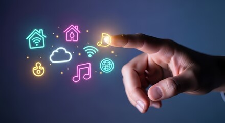 Tap into smart home tech with vibrant neon icons and seamless digital connectivity