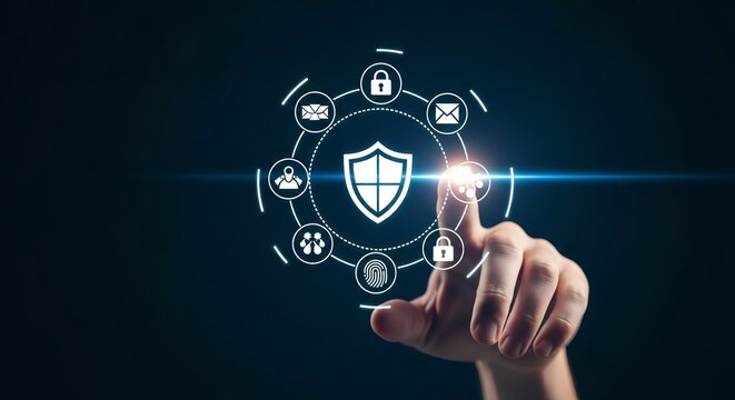 Cybersecurity professional activates data protection with dynamic digital interface