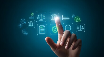 Explore legal tech solutions with interactive icons for modern law practice online