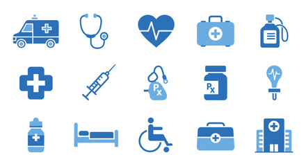Medical equipment arranged neatly on white surface representing healthcare services and emergency treatment with a clean and organized feel.