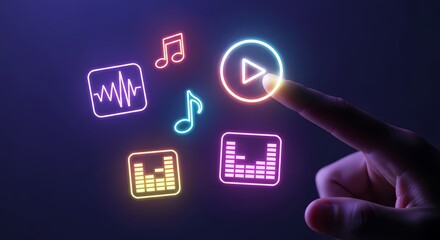 Tap into the vibrant world of music with neon icons, perfect for streaming concepts