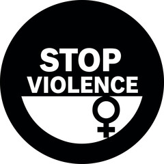 Vector stop violence against women symbol in a black circle with white text and female gender symbol sign