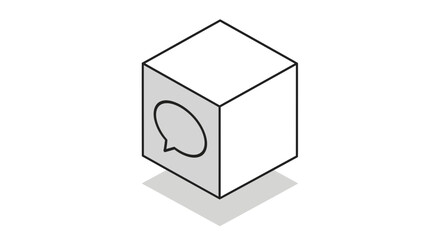 Engage your audience with modern communication: A unique isometric cube featuring a speech bubble, perfect for social media, marketing, and digital messaging