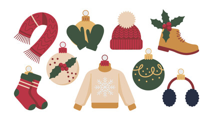 Festive Winter Essentials: A charming collection of cozy winter items, evoking warmth and festive cheer.
