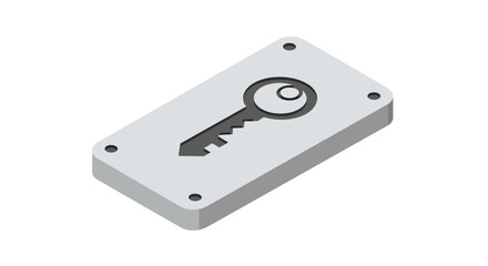 Modern isometric gray key icon on a plate, perfect for security, access control, and privacy concepts, originally designed as scalable vector graphic