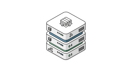 Modern server stack illustration for cloud computing solutions and data storage, perfect for technology presentations and digital infrastructure designs