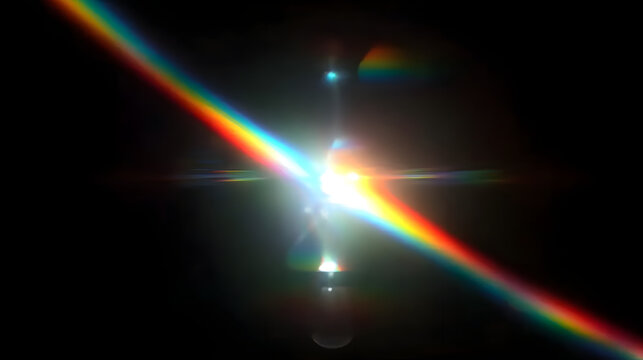 Vibrant rainbow light streak across a dark starburst background - Powered by Adobe