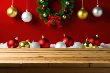 Festive Christmas Decor with Ornaments and Wreath Holiday Scene