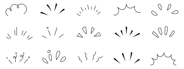 Doodle shine sunburst sparkle ray elements icon vector. Hand drawn pop surprise line frame symbol. vector illustration.